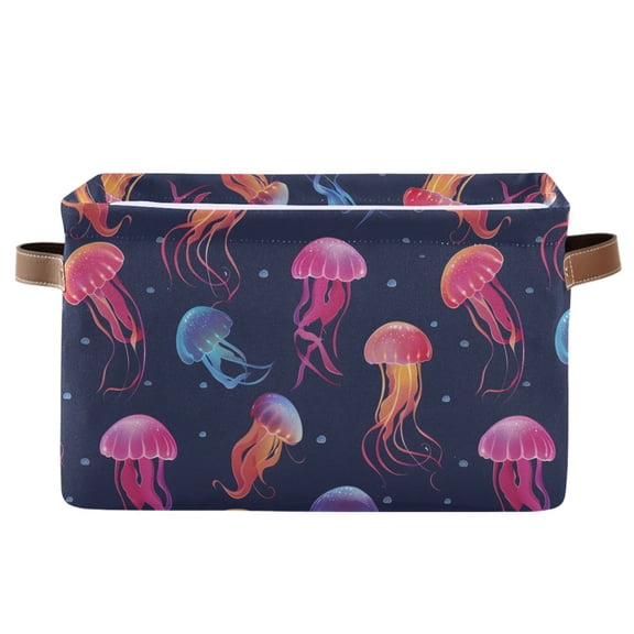 Jellyfish and Bubbles Storage Bins with Handle Fabric Organizer Basket Foldable Box 1 Pack 14.2x10.2x8.3