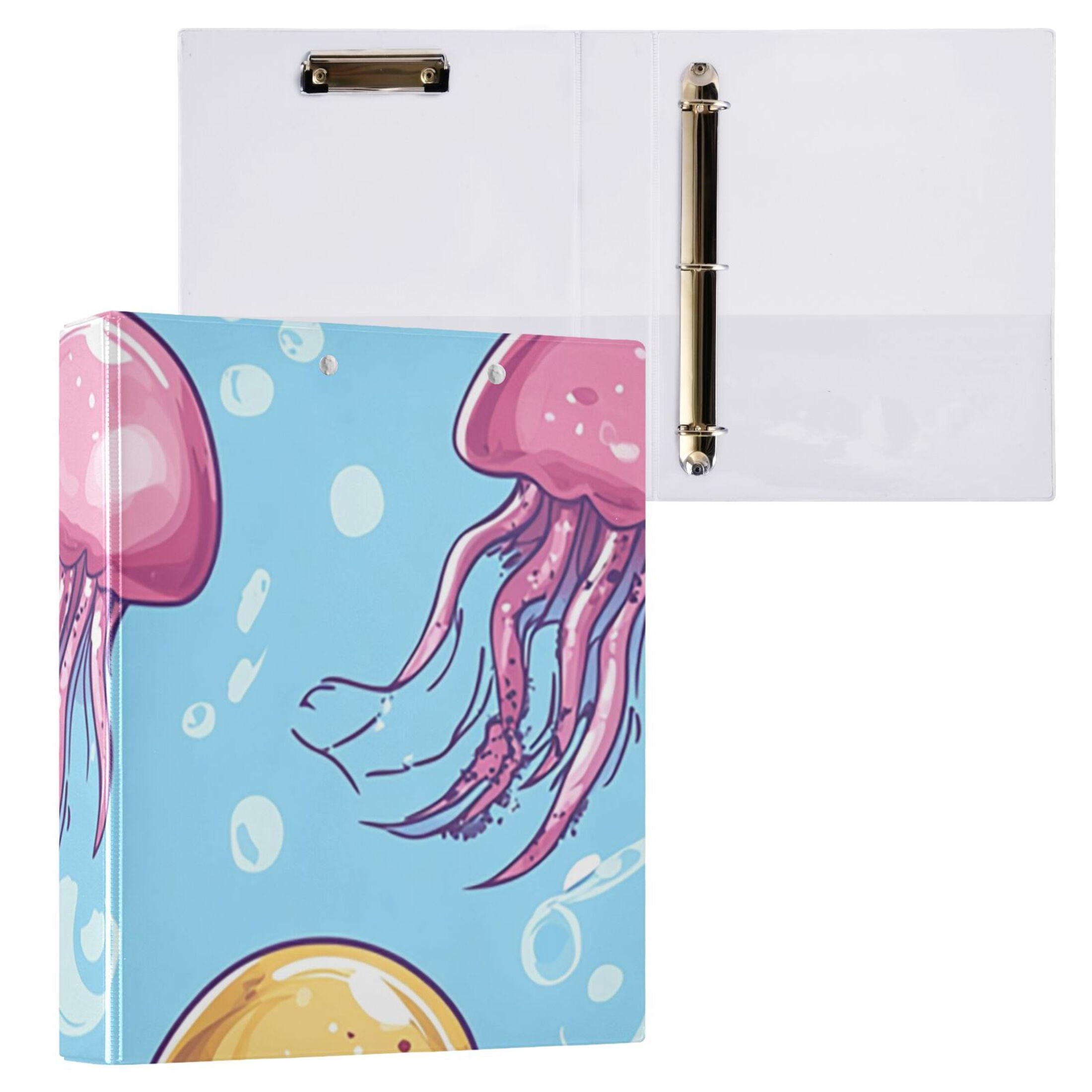 Jellyfish in Blue 3 Ring Binders 1.5 inch Hardcover File Folders with Interior Pockets A4 Size Organizer for School Office Hospital Set of 2