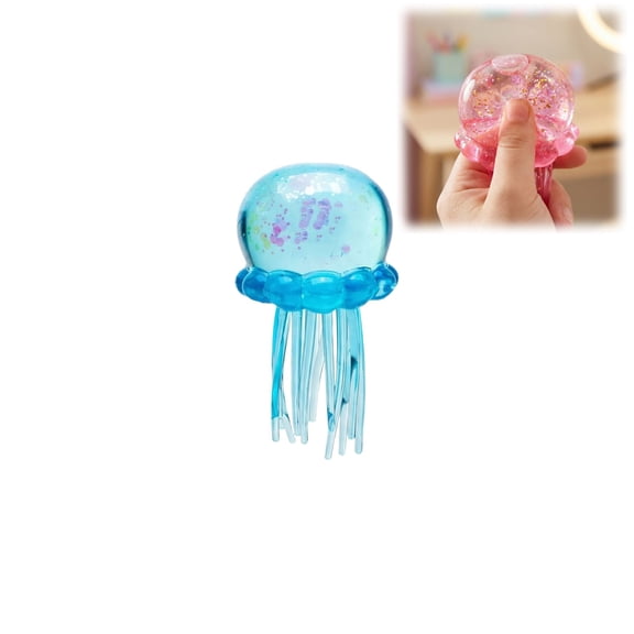 Jellyfish squi-sh Stress Ball, Soft TPR Maltose Filled Slow Rising Fidget, Sensory Calming Toy for Anxiety Relief, Party Favor Gift for Friends Family - Blue