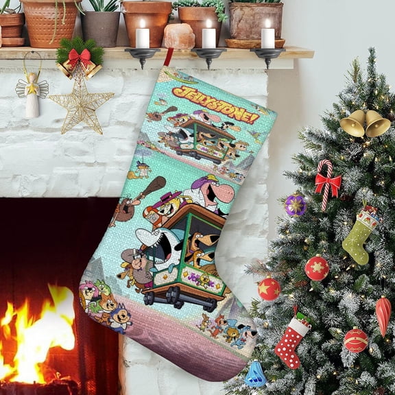 Jellystone-theme Christmas StockingsFine white linen for Stairs Fireplace Hanging Xmas Home Decor Christmas gift17.7"X12.6"(45cm32cm)