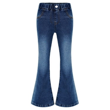 Jelory Girl's Slim-Fit Flared Jeans Stretch Fitted Pants 5-16 Years Trousers Vintage Bell-Bottom with Pocket Blue 5-6
