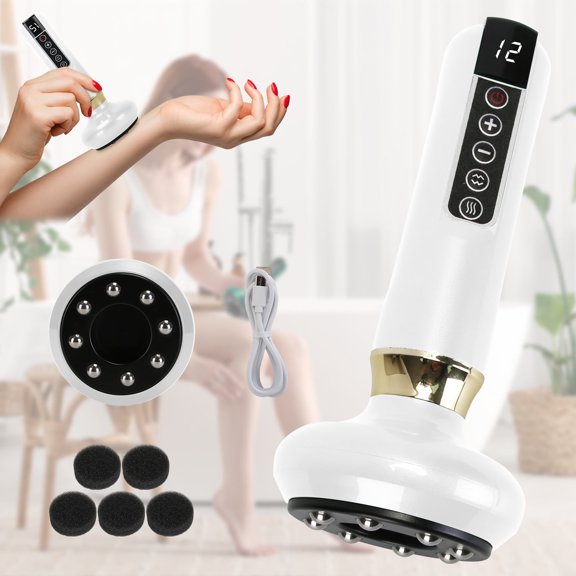 JelyHT Heated Handheld Body Massager Cordless Rechargeable 12 Modes for Full Body White