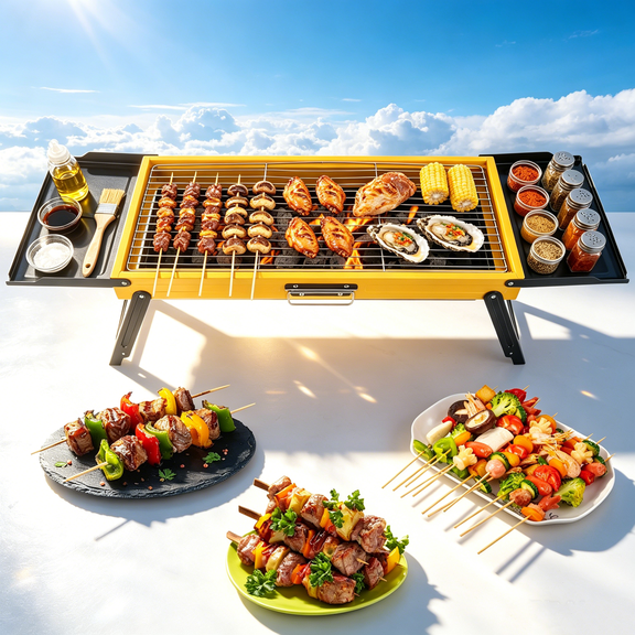 JelyHT Portable Foldable Charcoal BBQ Grill Stainless Steel Cooking Net with Side Panels & Carry Handle for Backyard Camping Picnic Beach