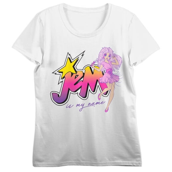 Jem And The Holograms Jem Is My Name Women’s White Short Sleeve Perfect Tee-Large