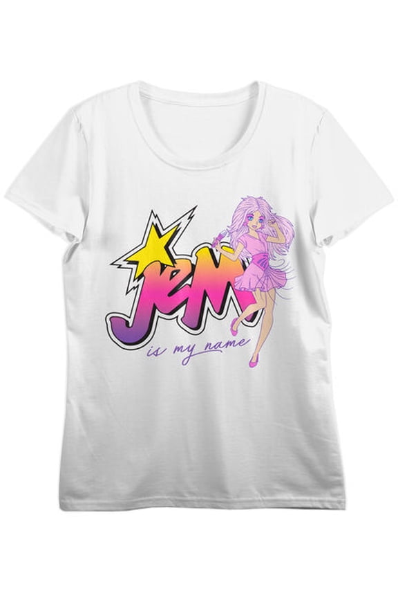 Jem And The Holograms Jem Is My Name Women's White Short Sleeve Perfect Tee-Small