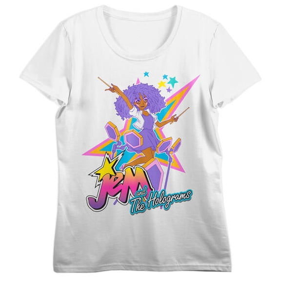 Jem And The Holograms Shana On Drums Women’s White Short Sleeve Perfect Tee-3XL
