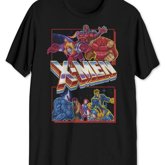 Jem Mens 8-Bit Heroes and Villians Graphic T-Shirt, Black, Medium
