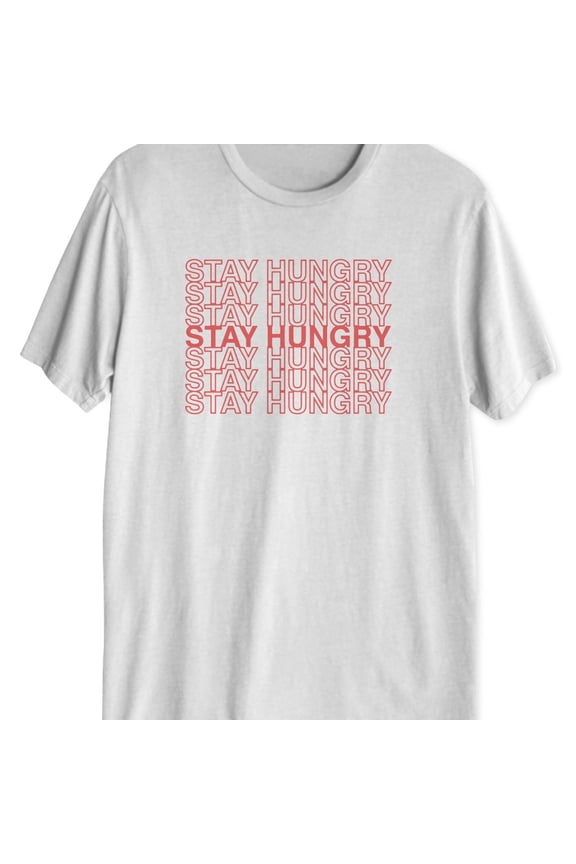 Mens Stay Hungry Graphic T-Shirt, White, Medium