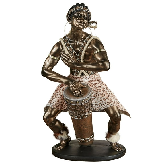 Jembe African Man Drum Player Table Sculpture Bronze 8 in wide x 5.5 in deep x 16 in high