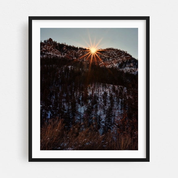 Jemez Mountain Sunrise - Jemez Springs New Mexico Photography Sunset Mountain Winter Scenic Nature Landscape Wilderness Black Framed Wall Art Print 6 x 8 inches