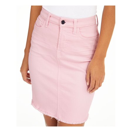 Jen 7 By 7 For All Mankind Womens Pink Stretch Zippered Pocketed Raw-edge Hem Above The Knee Pencil Skirt 16