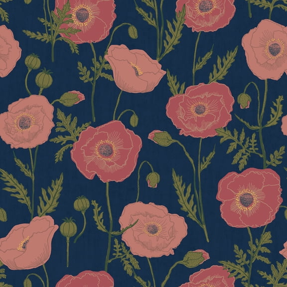 Jen Hewett Poppy Field Navy Pink Peel & Stick Wallpaper