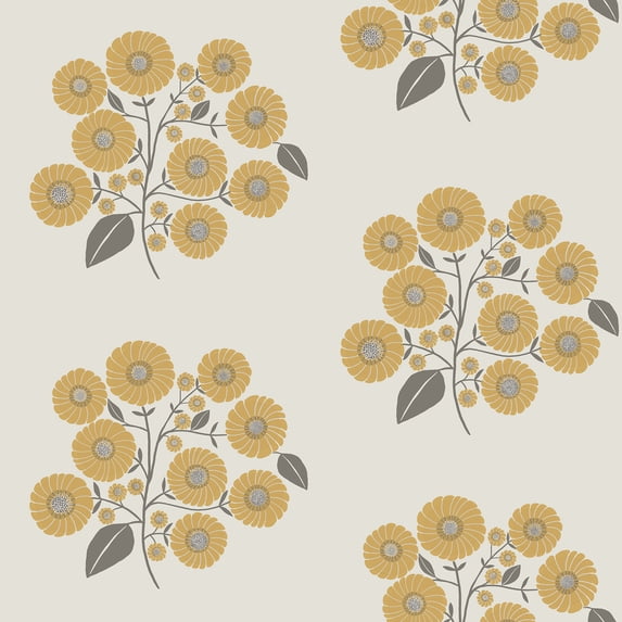 Jen Hewett StrawFlower Mustard Grey Peel & Stick Wallpaper