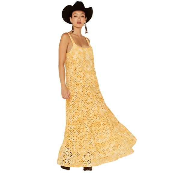 Jen's Pirate Booty Women's Flower Power Eyelet Lace Maxi Dress Gold   US