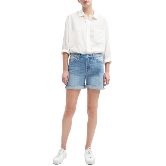 Jen7 Womens Rolled Cuff Tummy Control Denim Shorts Farah 0
