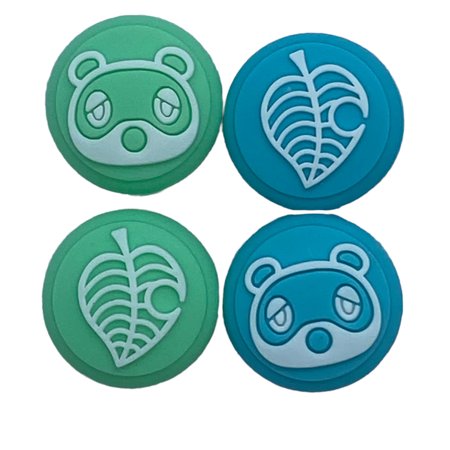 JenDore Blue Green 4Pcs Leaf Flower Raccoon Silicone Thumb Grip Caps for Nintendo Switch