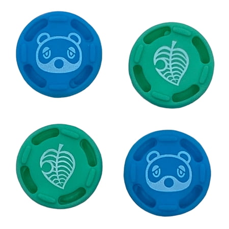 JenDore Blue Raccoon & Green Leaf 4Pcs Silicone Thumb Grip Caps for Nintendo Switch