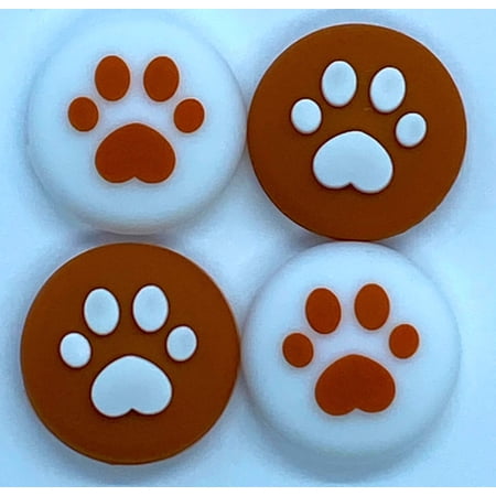 JenDore Brown & White 4Pcs Paw Silicone Thumb Grip Caps for Nintendo Switch