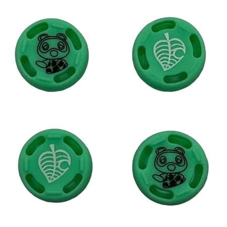JenDore Green 4Pcs Animal Crossing Leaf Nook Raccoon Silicone Thumb Grip Caps for Nintendo Switch
