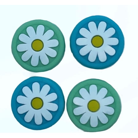 JenDore Green & Blue 4Pcs Flower Silicone Thumb Grip Caps for Nintendo Switch