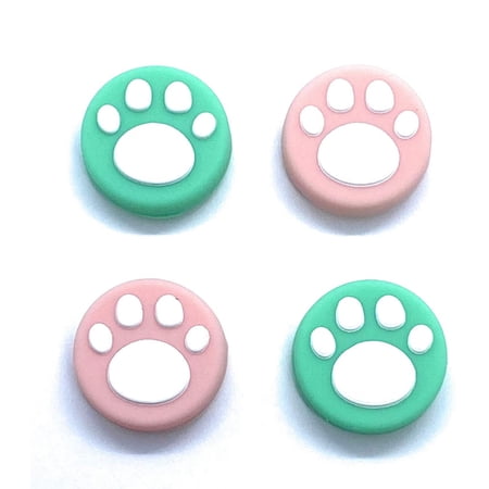 JenDore Pink & Green Paws 4 pcs Silicone Thumb Grip Caps for Nintendo Switch / NS Lite