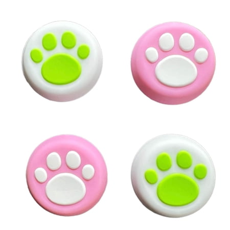 JenDore Pink Green White Mix Paws 4Pcs Silicone Thumb Grip Caps for Nintendo Switch Pro, PS5, PS4, and Xbox 360 Controller