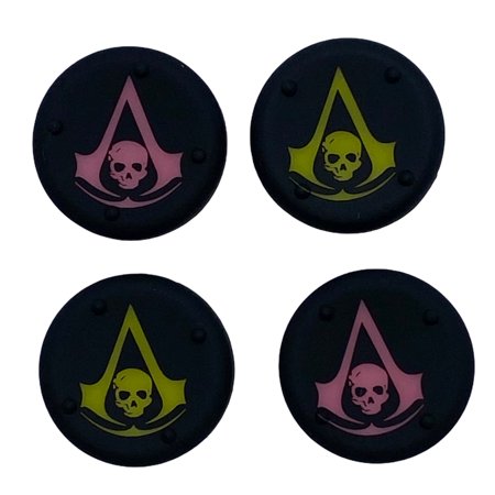 JenDore Pink Yellow Skulls 4Pcs Silicone Thumb Grip Caps for Nintendo Switch Pro , PS5 , PS4 , and Xbox 360 Controller