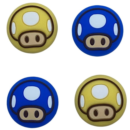 JenDore Yellow Blue Mushrooms 4Pcs Silicone Thumb Grip Caps for Nintendo Switch