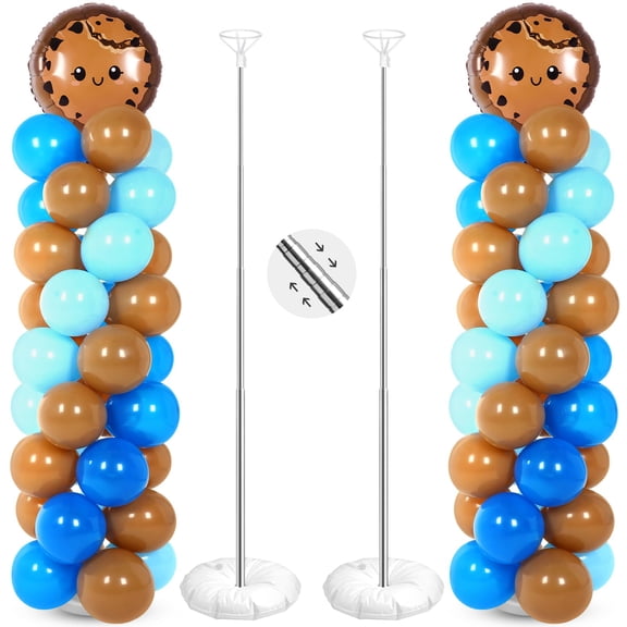 Jenaai 2 Set Cookie Party Balloons Column Stand Kit Chocolate Chip Cookie Themed Foil Balloons Decor for Winter Spring Theme Party Birthday Baby Shower Decorations Supplies(Blue+brown) Y101
