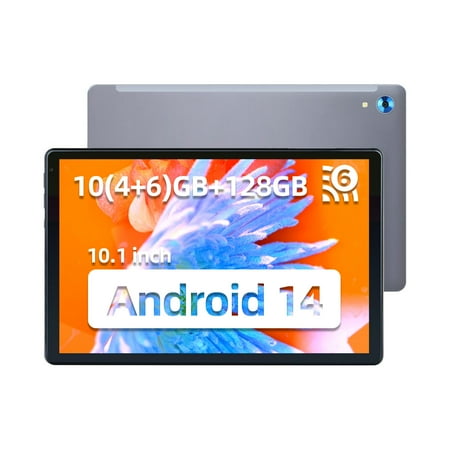 Jenbizz Android 14 10inch Tablet,12GB RAM,128GB ROM, 1TB Expand, Quad-Core Processor,Wifi 5, Dual Camera,5000mAh,1280x800 HD Touch Screen,Gray