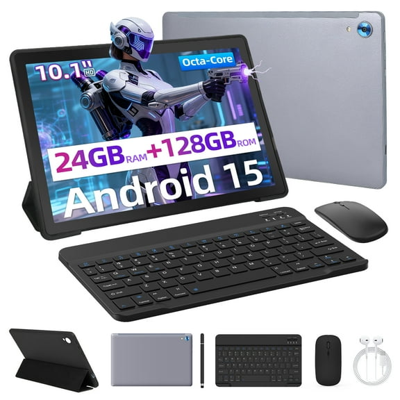 Jenbizz Android 14 Tablet 2025, 16GB RAM +128GB ROM, 1TB Expand, Quad-Core Processor, Dual Camera, WiFi 6, BT, 5000mAh, 1280x800 HD Touch Screen,Gray