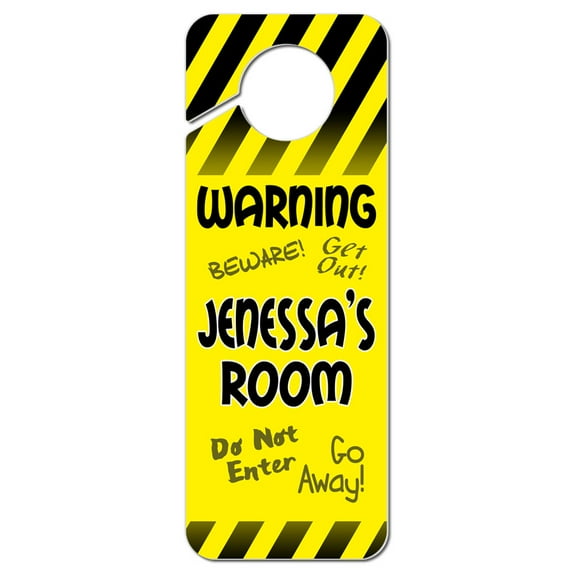 Jenessa Female Name Do Not Disturb Plastic Door Knob Hanger Warning Room Sign - Yellow