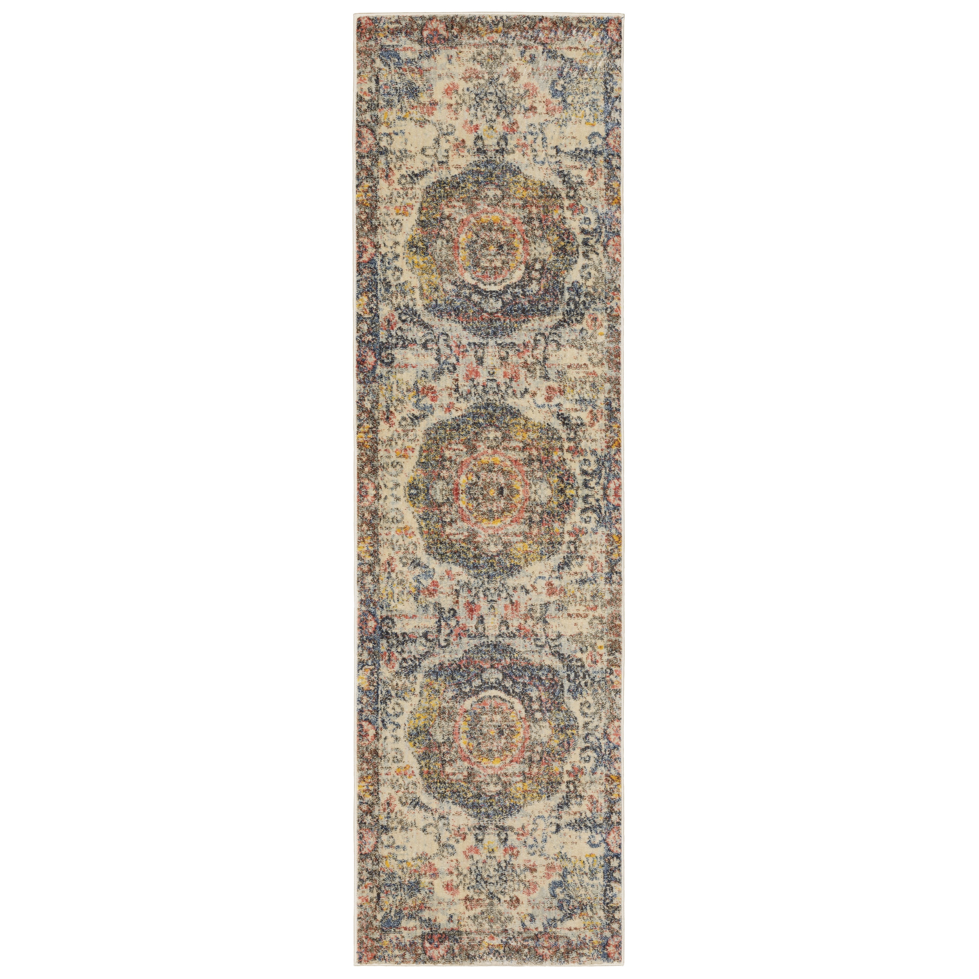 Jeneva Traditional Oriental Runner Rug, Ivory Multi, 2' x 8'