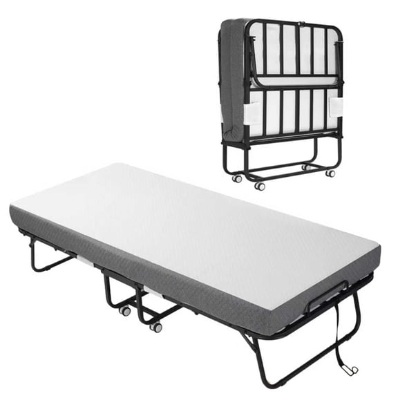 Dormique Twin Folding Bed with 5-Inch Memory Foam Mattress, 75" x 31",  Metal Frame, Black