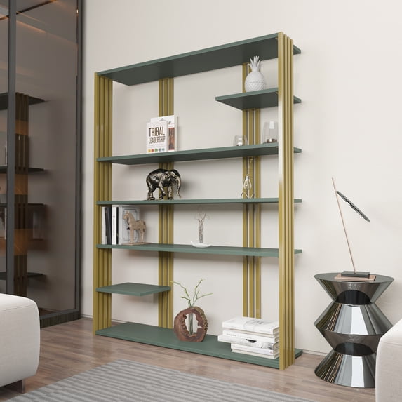 Jeni 63'' Accent Bookcase Bookshelf Display Unit for Livingroom, Bedroom, Hallway or Office Silva Gold