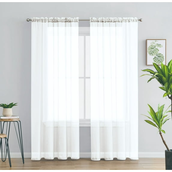 Jenin Home Fashion Sheer White Rod Pocket Curtains, 54” x 84” (2 Panels)