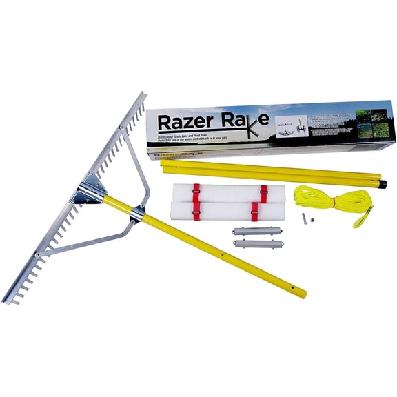 Jenlis Razer Rake Heavy Duty Collapsible Aluminum Pond & Lake Rake for Removal of Weeds, Leaves, & Floating Scum, Shoreline & Beach Landscaping Tool