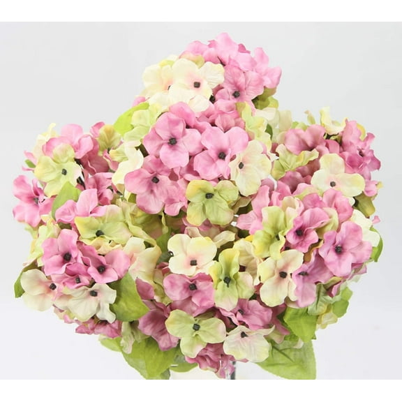 JenlyFavors 22 Inch X-Large Satin Artificial Hydrangea Silk Flower Bush 7 Heads (Mauve Rose Green Mix)