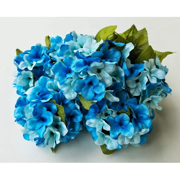 JenlyFavors 22 Inch X-Large Satin Artificial Hydrangea Silk Flower Bush 7 Heads (Turquoise Aqua Mix)