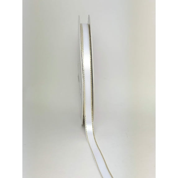 JenlyFavors 3/8" Double Face Satin Ribbon with Gold Edge White 50 Yards