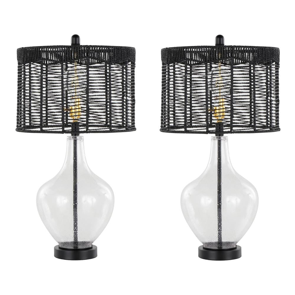 Jenna 26" Black and Clear Glass Table Lamps Set