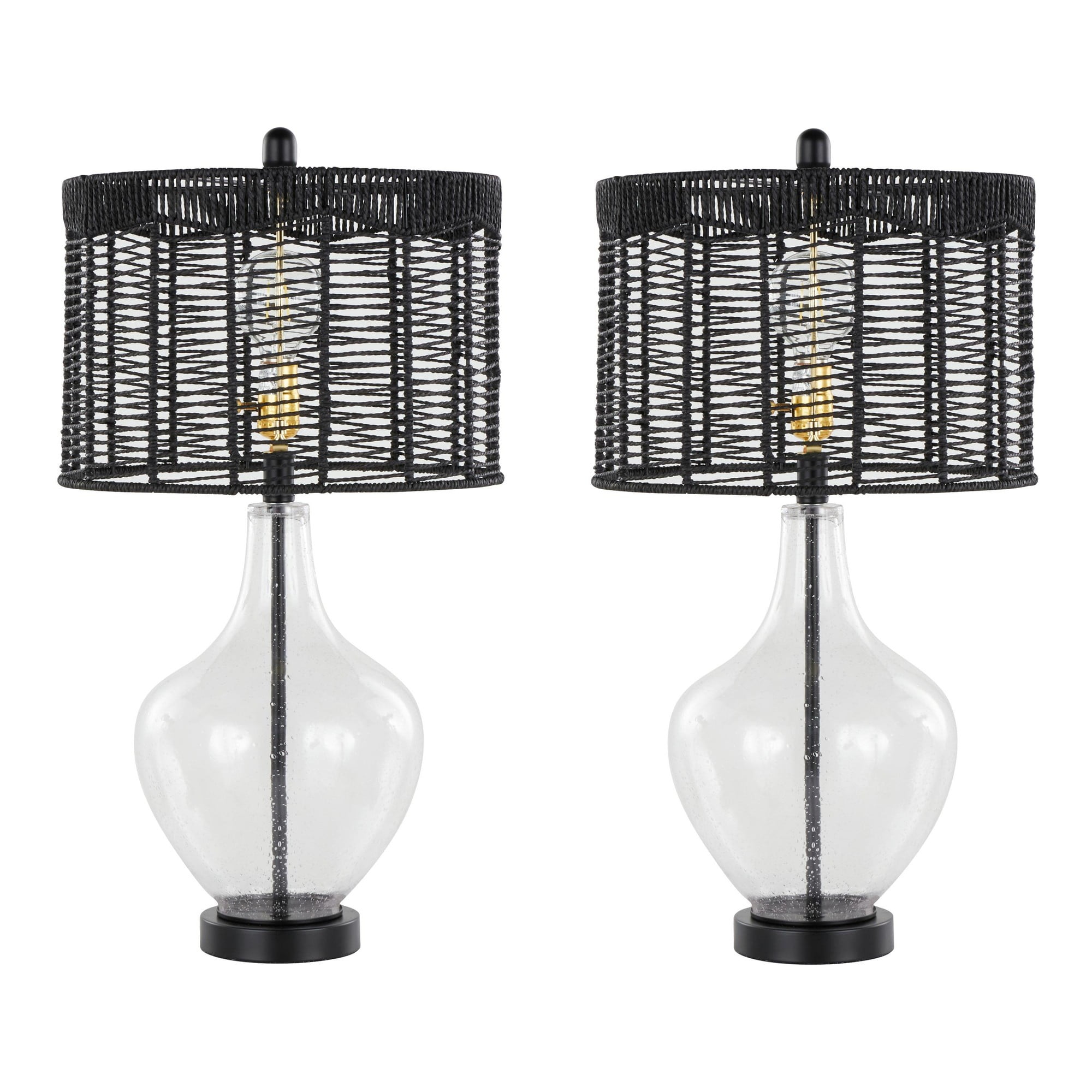 Jenna 26" Black and Clear Glass Table Lamps Set