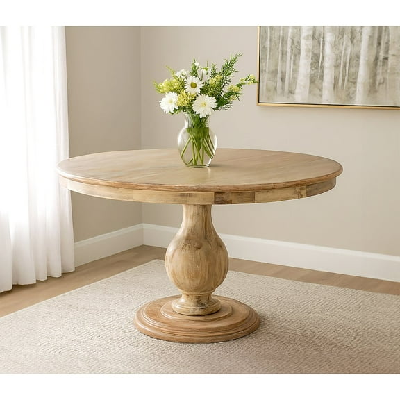 Jenna 48" Round Solid Wood Coastal Dining Table in Natural Finish