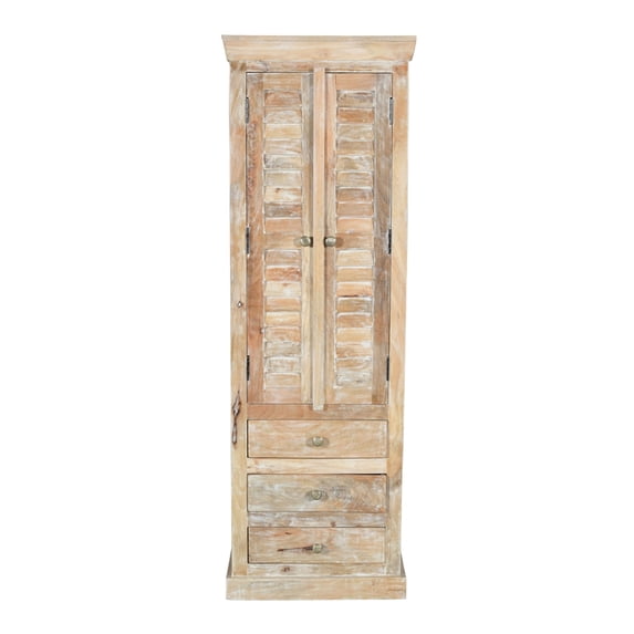 Jenna Louvered Doors Cabinet In Natural Finish on Solid Wood
