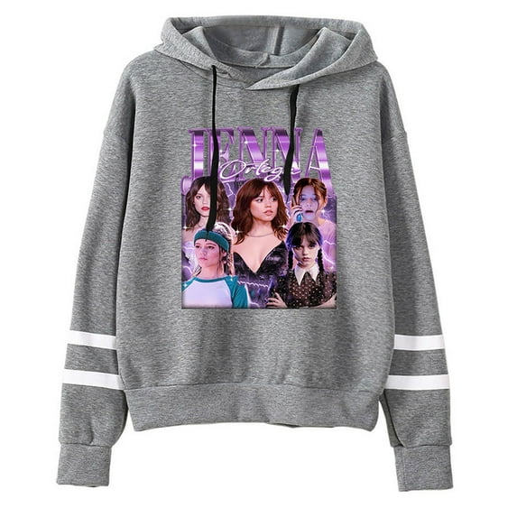 Jenna Ortega Vintage Pullover Hoodies Unisex Fashion Pocketless Parallel Bars Sleeve Streetwear
