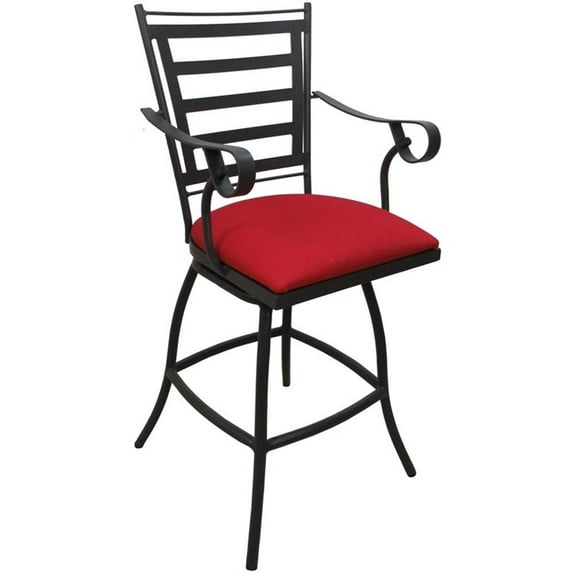 Jenna Outdoor/Indoor Counter Bar Stool 26" Arms - Red Linen on Dark Nut
