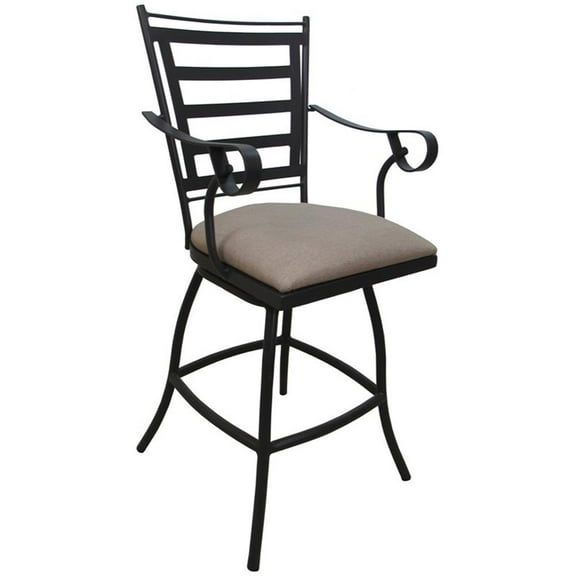 Jenna Outdoor/Indoor Extra Tall Bar Stool 35" Arms - Canvas Patty Tan - Dark Nut