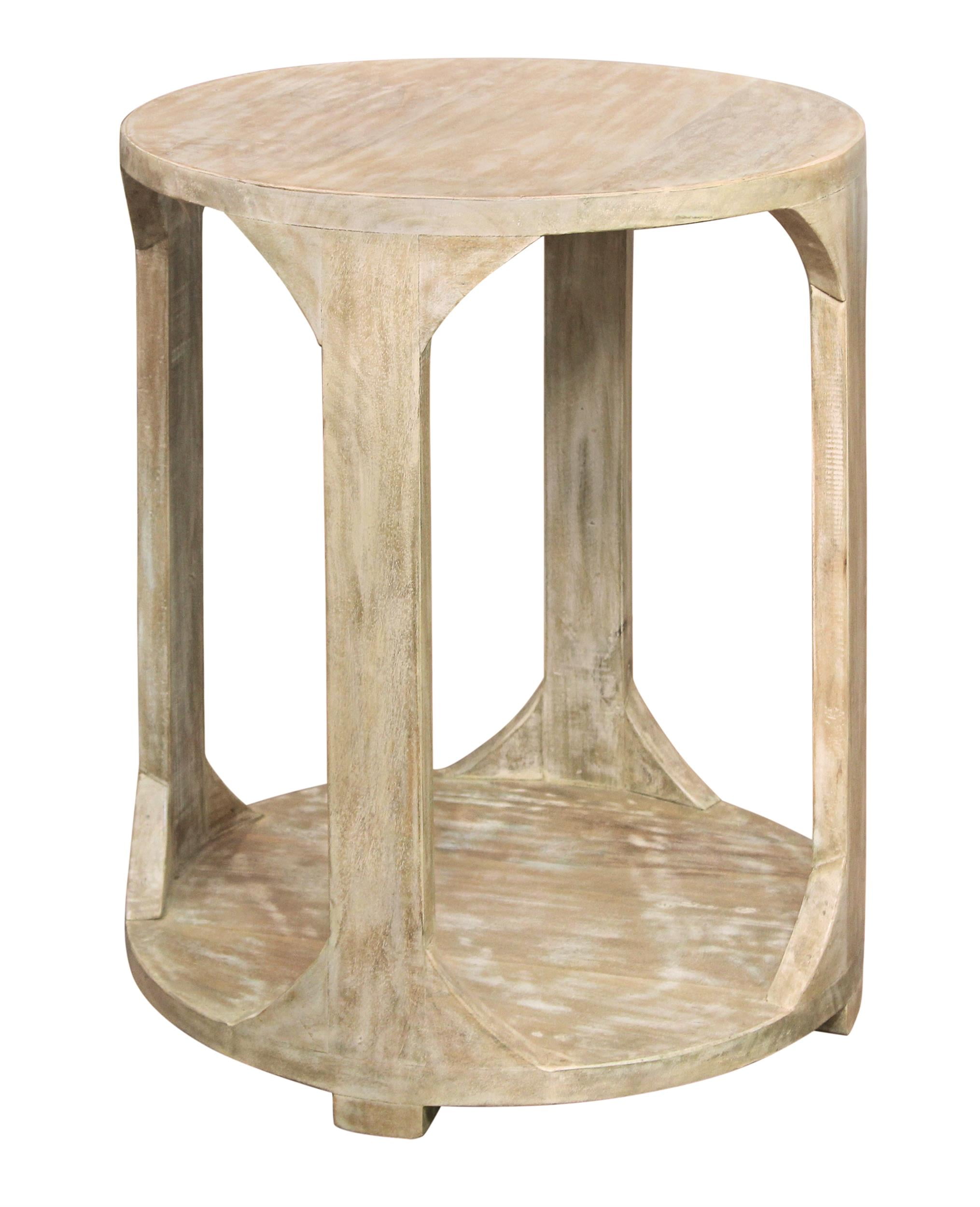 Jenna Natural Mango Wood Round End Table with Shelf