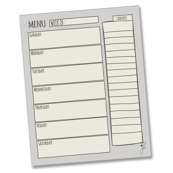 Jennakate Grey Magnetic Menu Dry Erase - 11"x 14" - Ideal for Shopping List, Checklist, Health and Diabetic Meal Planner- Family Command Center