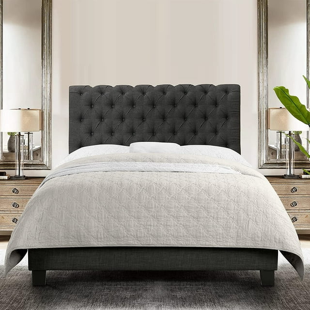 Jenner Linen Upholstered Bed with Button Tufting and Chesterfield